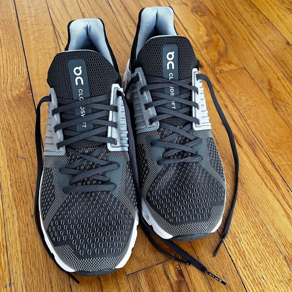 On Running Charcoal and Light Gray Athletic Shoes